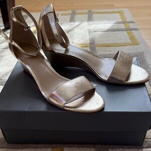 Ann Taylor Rose Gold Ankle-Strap Wedge Sandals